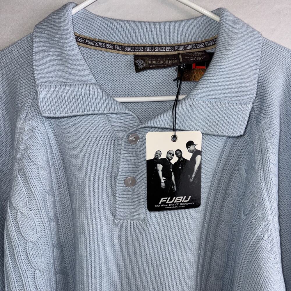 NEW FUBU Sweater Mens X-Large Blue XL Winter Long Sleeves Lambswool Collar Patch
